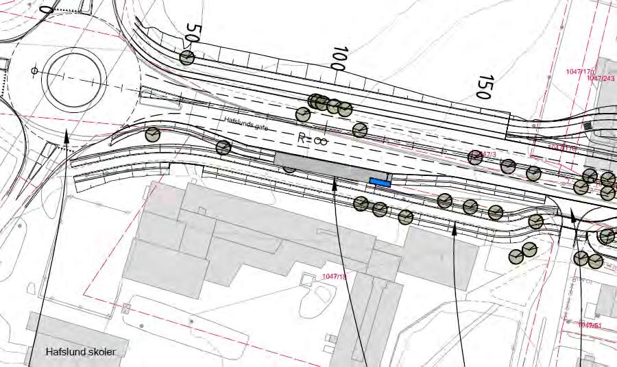 Figur 7-27: Alternativ 3 - Optimalisert, utvidelse av rv. 111 Hafslunds gate forbi Hafslund ungdomsskole (kilde: Sweco Norge AS). 7.5.2 Delområde FB02 Parken ved Rich. Bar Påvirkning Alt.1 - Sør Alt.