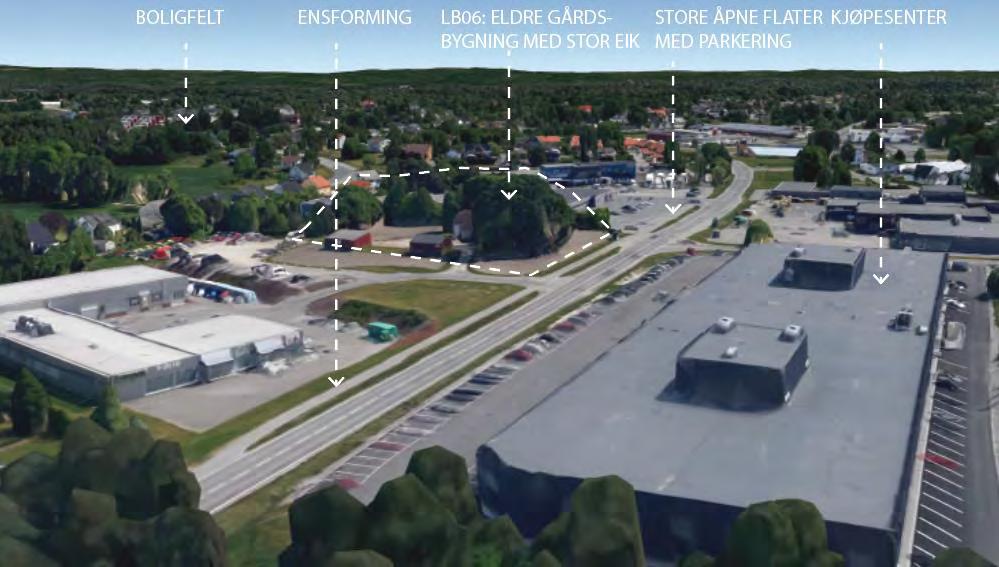 8.4.7 Delområde LB05 Iseveien midt Denne strekningen er preget av større næringsbygg med tilhørende flater med parkering og utflytende asfaltflater, jf. Figur 8-9.