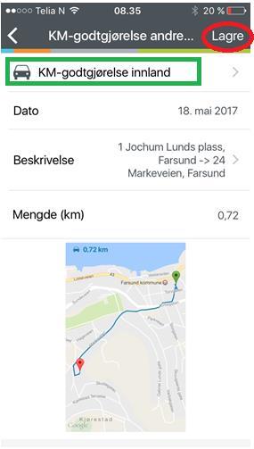 Du kan skrive formål med kjøring allerede i app.