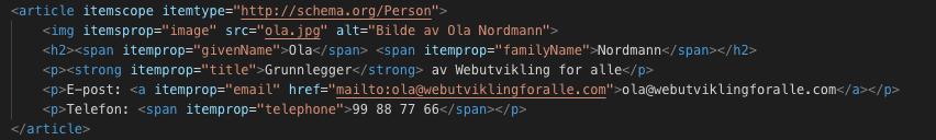 Oppgave 3.3 Microdata I denne oppgaven skal kandidaten skrive Microdata for en Person.