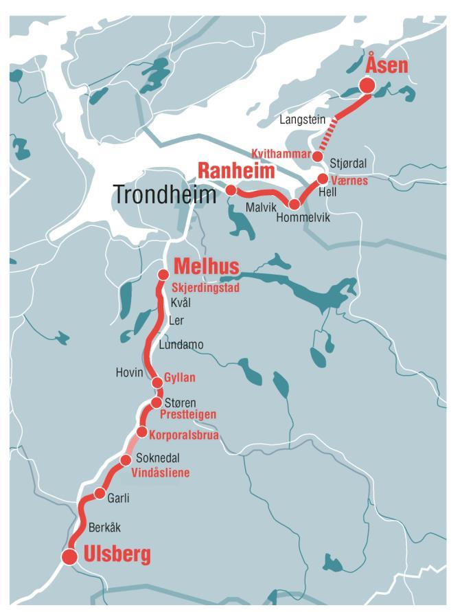 Nye Veier i Trøndelag 106 km ny E6 E6 Ulsberg Melhus S (64 km)