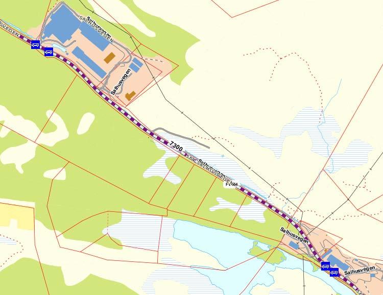 Busstopp i nærheten av planområdet. Planområdet er markert med lilla oval. (Kilde: Nasjonal vegdatabank, Statens vegvesen) 3.