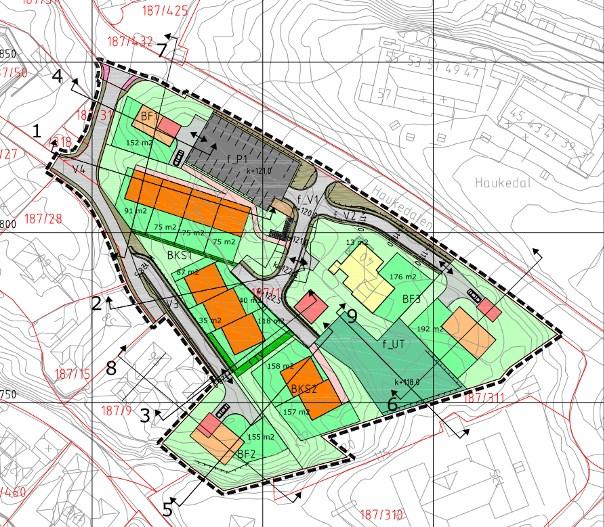 inngrep i terrenget. Dette er grundig begrunnet i fagnotatet. Hovedargumentene gjengis her. Forstøtningsmur BF2 Profilmarkering 5 (snitt) Gjeldende plankart. Vedtatt 25.09.