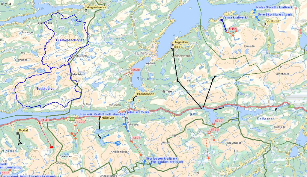 SAMLET BELASTNING Det aktuelle prosjektet planlegges i en region som fra før er noe preget av kraftutbygging (figur 22).