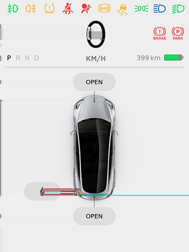 Bilstatus Oversikt På venstre side av berøringsskjermen vises statusen til Model 3 til enhver tid.