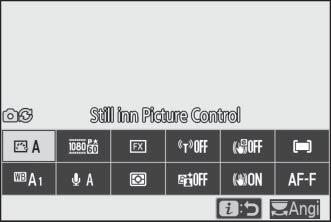 i-menyen i filmmodus Med standardinnstillingene vises følgende elementer i i-menyen for filmmodus. 1 3 5 7 9 11 1 Still inn Picture Control... 115 2 Hvitbalanse... 115 3 Bildestr.