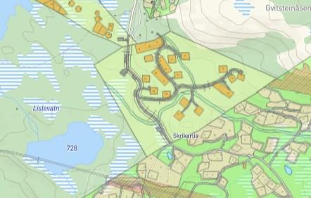 fritidsboliger med tilhørende infrastruktur. Planområdet utgjør omtrent 650 daa. Det er 18 fradelte selveiertomter og 4 punktfester innenfor planområdet.