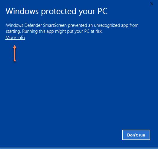 Velg Run. 2. Får du opp Windows Defender Smartscreen, velg More info 3.