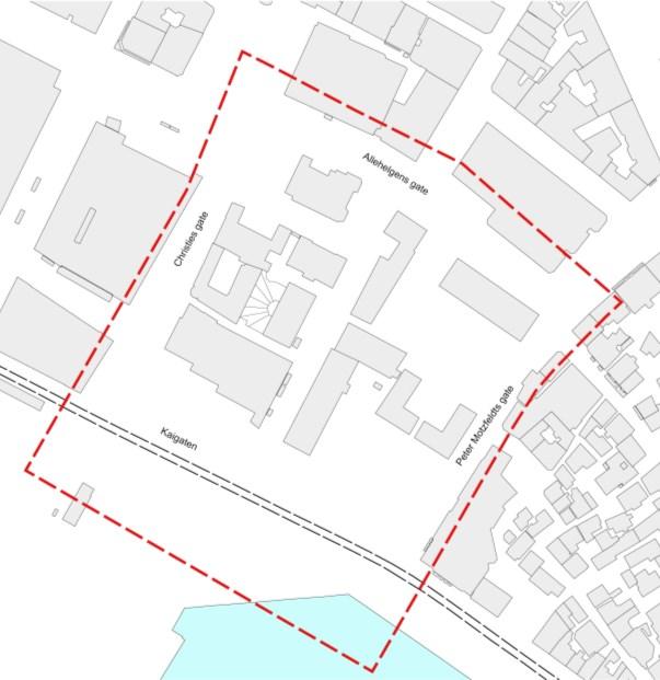 Fig. 6 og 7: Forslag til avgrensning av arbeidsområde (se vedlegg A) og eiendomsforhold i området 3 Overordnede planer og føringer De tidligste byplanmessige