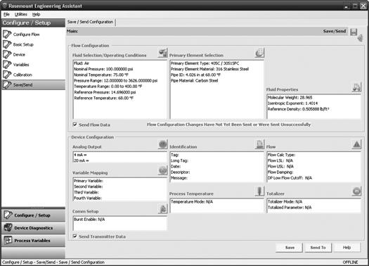 Figur 15. Fanen Save/Send Configuration (Lagre/sende konfigurasjon) 2. Klikk på ikonet over hvert vindu for å redigere konfigurasjonsinformasjonen i disse vinduene.