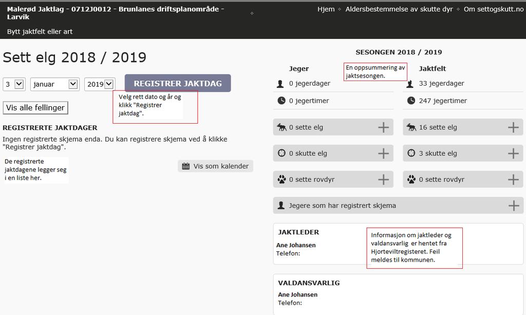 For å registrere et sett skjema velger du en dato fra nedtrekkmenyen eller fra kalenderen om du har valgt kalendervisning.