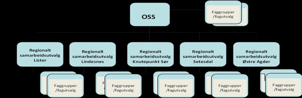 Oversikt samarbeid i Agderregionen OSS - Overordnet Strategisk Samarbeidsutvalg mellom alle kommuner i Agder og SSHF Regionalt