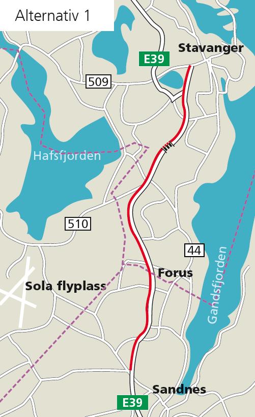 Hovedtraséforslagene er vist i Figur 0-1. Figur 0-1 Oversiktstegning av alternativ 1 (venstre skisse) og alternativ 2 (høyre skisse) (Statens vegvesen, 2011).