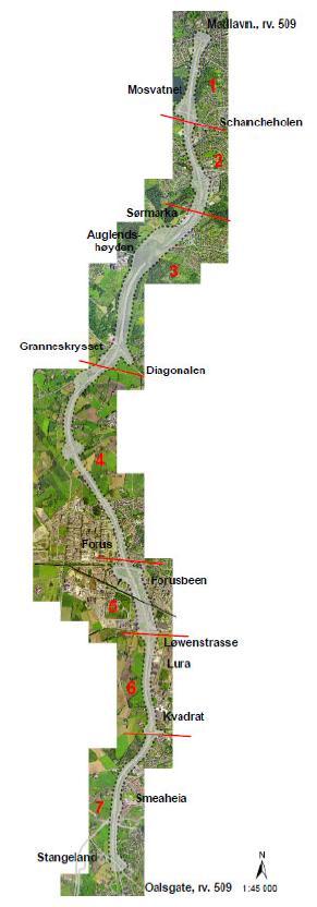 5. Beskrivelse av planområdet Geografisk strekker planområdet seg fra Stavanger kommune i nord i krysset Madlaveien E39 og strekker seg langs E39 frem til Sandnes kommunes Oalsgata i sør.