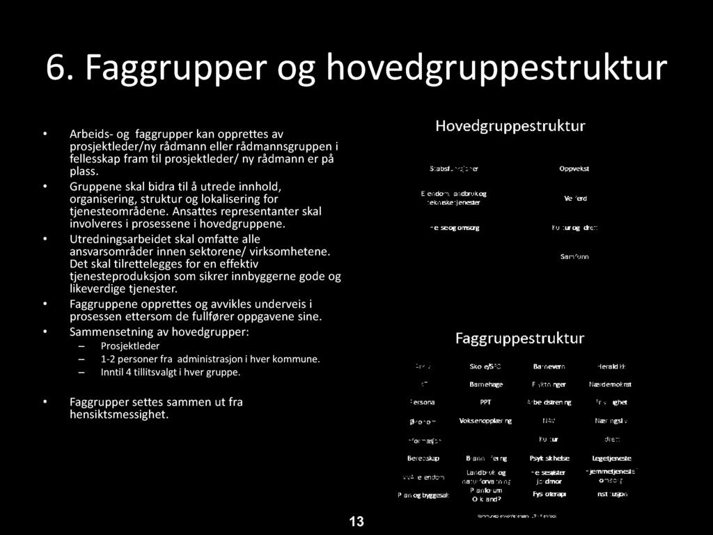 Utredningsarbeidet skal omfatte alle ansvarsområder innen sektorene/ virksomhetene. Det skal tilrettelegges for en effektiv tjenesteproduksjon som sikrer innbyggerne gode og likeverdige tjenester.