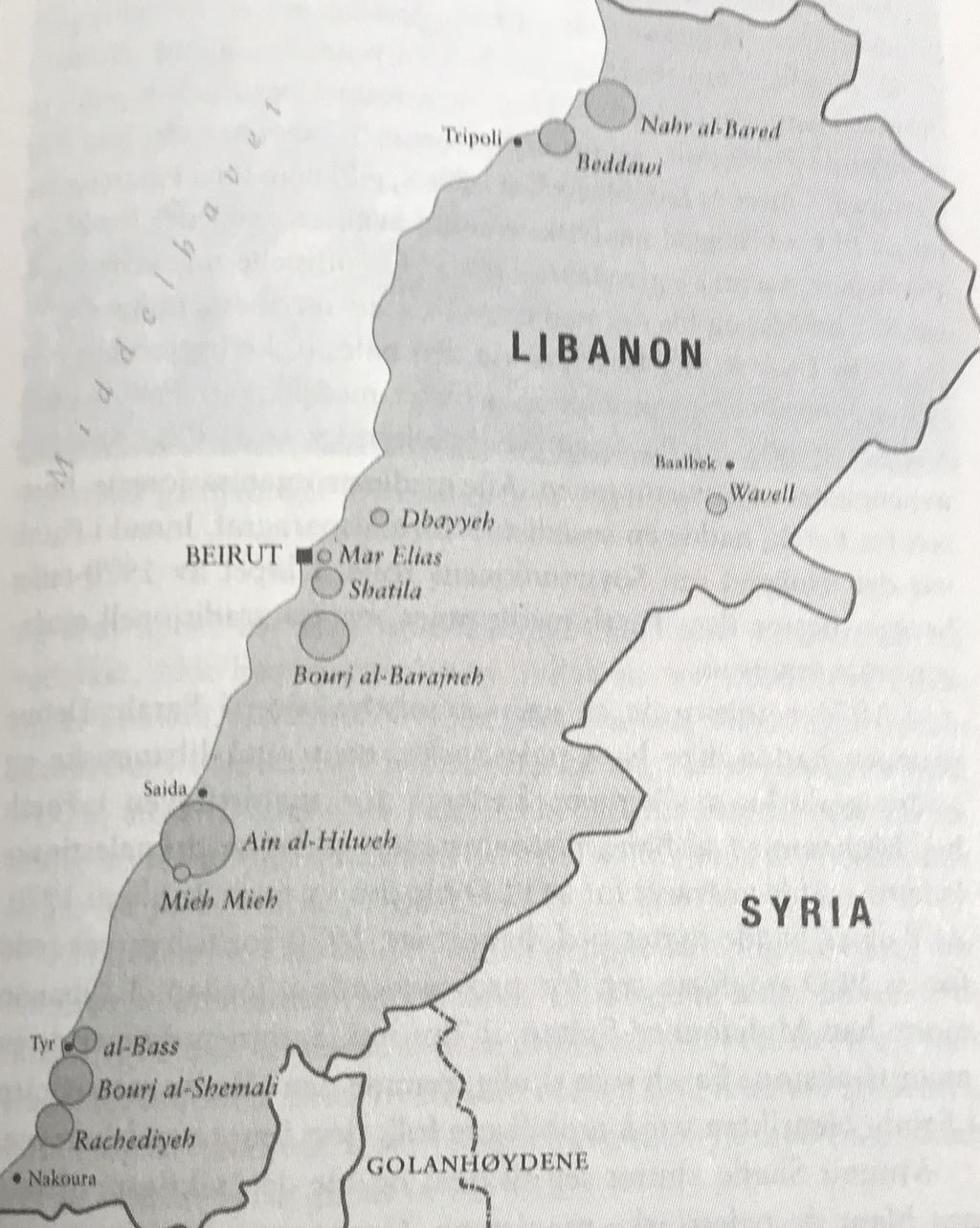 De tolv FN-registrerte flyktningleirene i Libanon.