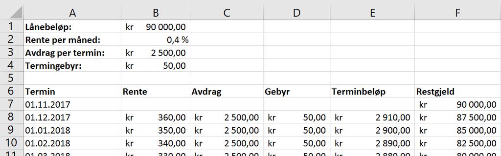 Oppgave 6 (8 poeng) Karen lånte 90 000 kroner den 1. november 2017.