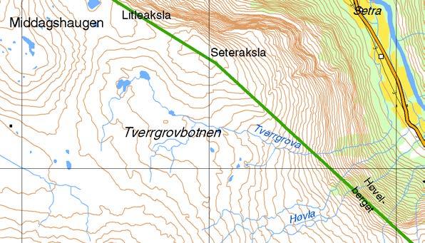 X Figur 7 Tverrgrova er upåverka av reguleringane i vassdraget og har stort sett vatn heile året Målestasjonen vart sett opp der vegen kryssar elva.