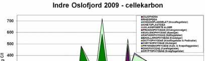 NIVA 6372-2012 Figur 60. Algebiomasse i form av cellekarbon (µg C/L) for 2009. Prøver fra ca.
