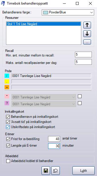 2. Klikk på Ny for å lage en ny Forhåndslagret timeavtale. 3. Skriv inn «- Navn» dette er navnet som vises for pasienten når de bestiller tid via bestillingssiden på internett. 4.