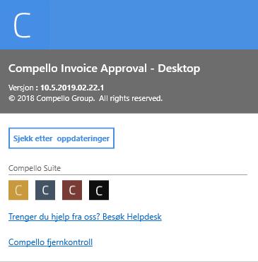 Hovedmenyer Versjon og kontakt mot Compello Support Trykk på Compello symbolet øverst til venstre for å enkelt få frem ønsket informasjon.