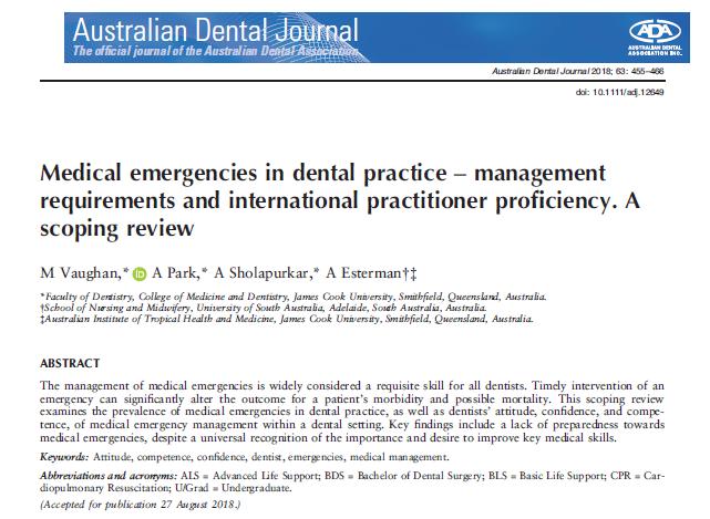 Equipment to treat emergencies Of the dentists who responded, 84% stated that they have an emergency bag ready in their practice and only 5% do not store any equipment to treat emergencies.