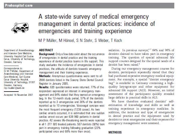 More than half of those who answered the questionnaire (57%) reported up to three emergencies between 1 January 2004 and 31