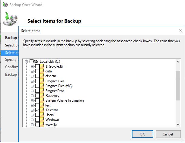 Oppgave c: Kjøre en fullstendig backup av testdata Du skal nå gjøre en fullstendig backup av mappen med