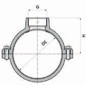 KZ Anboringsklammer Anboringsklammer for PE/PVC Teknisk data Duktilt støpejern GGG-50 Pakning: EPDM Bolter: Rustfritt stål AISI 304 Epoxy: min. 250um, RAL5015 Arbeidstrykk: PN16 DE G H Vekt 50.