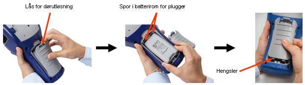 4 Sette opp skriveren Innsetting av BMP41-BP NiMH batteripakke 1. På baksiden av skriveren, trekk dørlåsen nedover, og sving ut døren til batterirommet oppover og ut. (Døren vil komme av.) 2.