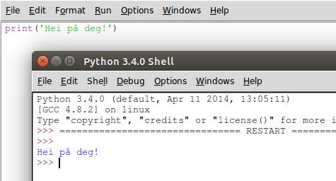 Spør gjerne om hjelp til dette om nødvendig. Vinduet Python Shell som åpnet seg er der du vil se resultatet av programmet ditt.