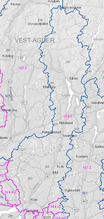 Dybdeprofil for Lygne basert på dybdekart fra NVEs oppmåling (Santha 1980). Lygne er langstrakt (10 km) og dyp (maksimalt dyp 99 m).