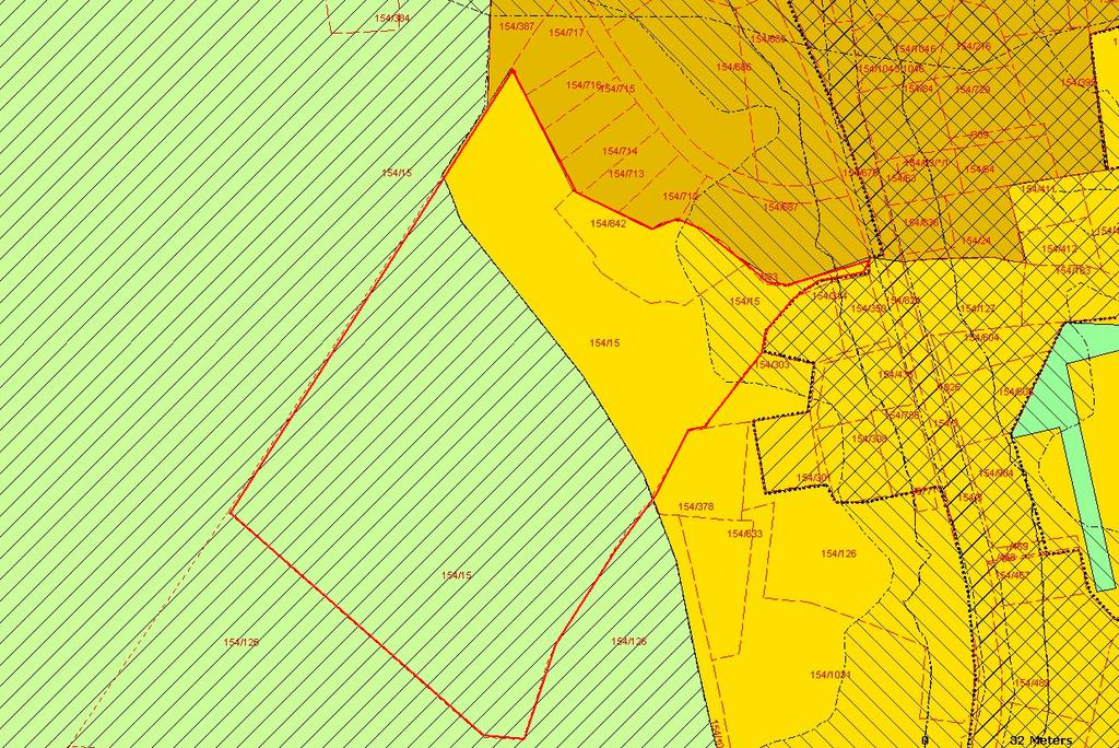 Figur viser arealplankart i høringsforslag KPA 2016. Gnr154 bnr 15, 683 og 842 er vist med rød avgrensning. Svart pil og svart stiplet linje viser ønsket utvidelse av Ytre fortettingssone - Y.