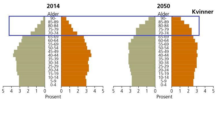 Eldrebølgen når land Andelen eldre over 70 år vil øke fra 11 prosent i dag til 19 prosent i 2060.
