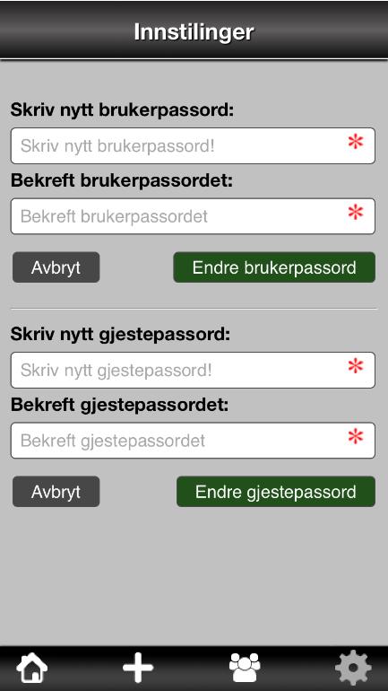 Innstillinger Du kan endre passord hvis du klikker «tannhjulet» nederst til