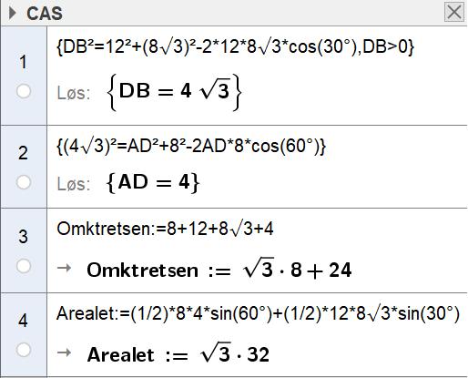 Oppgave 4 a Vi finner lengdene av sidene DB og AD ved å ruke cosinussetningen.