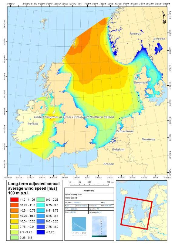 4.3 Vindforhold I vindkart for Norge, utarbeidet for NVE av Kjeller Vindteknikk i 2009 (16), kan man observere at den høyeste årsmiddelvinden i Norge forekommer i havet vest for Stadt, ikke langt fra