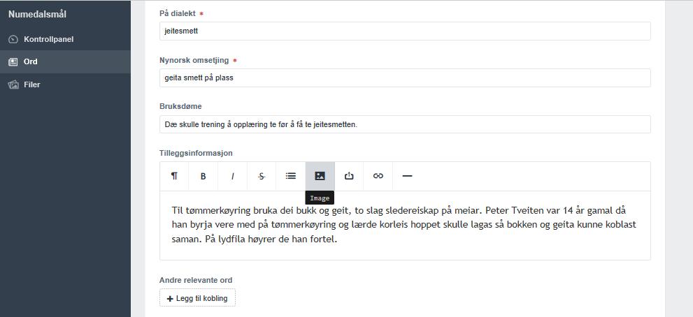 6.2 Trykk på Image under Tilleggsinformasjon. Last opp og vel foto slik som ved hovudfoto over (punkt 5.1).