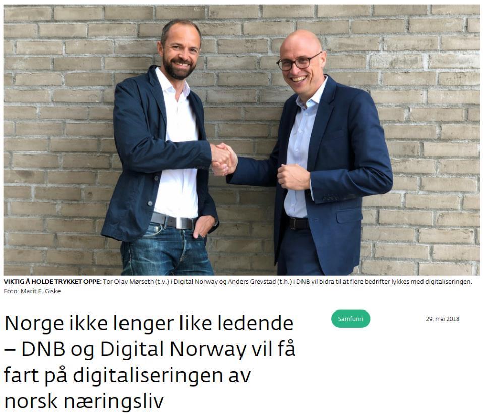 I 2018 utførte DNB en intern digital modenhetsanalyse av storkundesegmentet i samarbeid med Digital Norway Hensikten var å definere «baseline»,