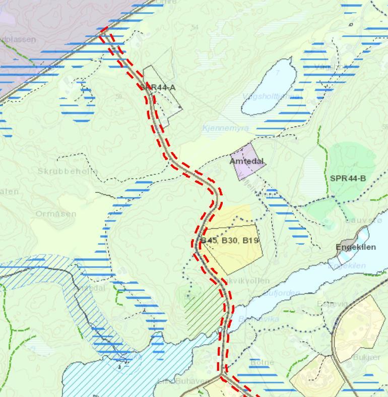 5 Forholdet til andre planer Kommuneplanen Langs strekningen fra fylkesvei 420 til broen over Engekilen/Bufjorden er området i hovedsak satt av til LNF.