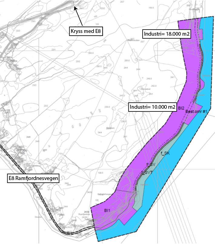 2 Fremtidig situasjon 2.1 Planforslag Det er foreslått en regulering som innebærer en utbygging av industri på til sammen 28 000 m 2, fordelt på to lokaliseringer vist i figur 5.