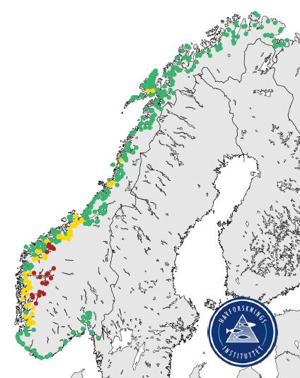 Trafikklyssystemet viste rødt i PO3 og PO4 i 2017 Høy dødelighet indikert i indre lakseelver på Vestlandet (2012-2017) Estimert