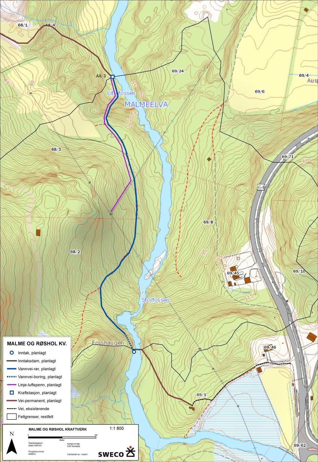 Vedlegg 5: Malme og Røshol kraftverk, alternativ 3 med