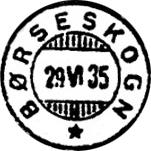 ? Registrert brukt fra 27 I 97 KjA til 18 VII 22 IWR Stempel nr. 2 Type: SL Bestilt gravør 04.10.1923 BØRSESKOGN Innsendt 03.07.