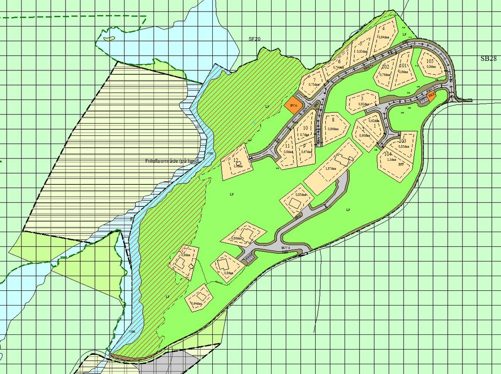 Side 3 av 11 Gjeldende planstatus Kommuneplanens arealdel 2015-2027 Deler av planområdet er i kommuneplanens arealdel avsatt til LNF-område med spredt boligbebyggelse (SB28) i øst samt LNF-område med