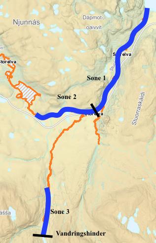 Gjennomføring i de enkelte elvene Storelva Storelva ble undersøkt to runder 4 september, 2 og 24 oktober. Storelva er et relativt stort vassdrag, med lengre strie og grunne partier.