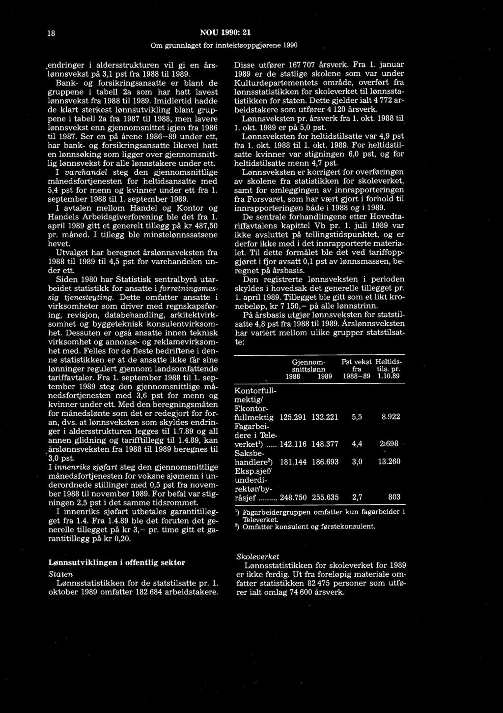 18 NOU 1990: 21.endringer i aldersstrukturen vil gi en årslønnsvekst på 3,1 pst fra 1988 til 1989.