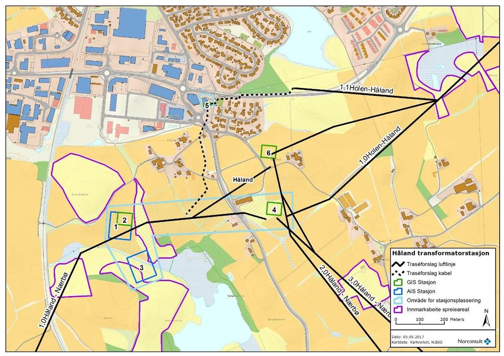 Alternativ 3 er et GIS-anlegg som beslaglegger skog. Alternativet er vurdert å ha lite omfang og liten konsekvens. Alternativ 4 er et GIS-anlegg som beslaglegger innmarksbeite som er spredeareal.