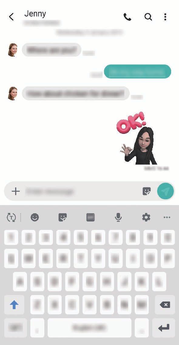 Apper og funksjoner Bruke My Emoji-klistremerker når du chatter Du kan bruke My emoji-klistremerket under en samtale via meldinger eller i et sosialt