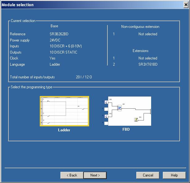 Velg programmeringsspråk Man kan velge mellom: Ladder, reléskjema FBD, funksjonsblokkdiagram FBD